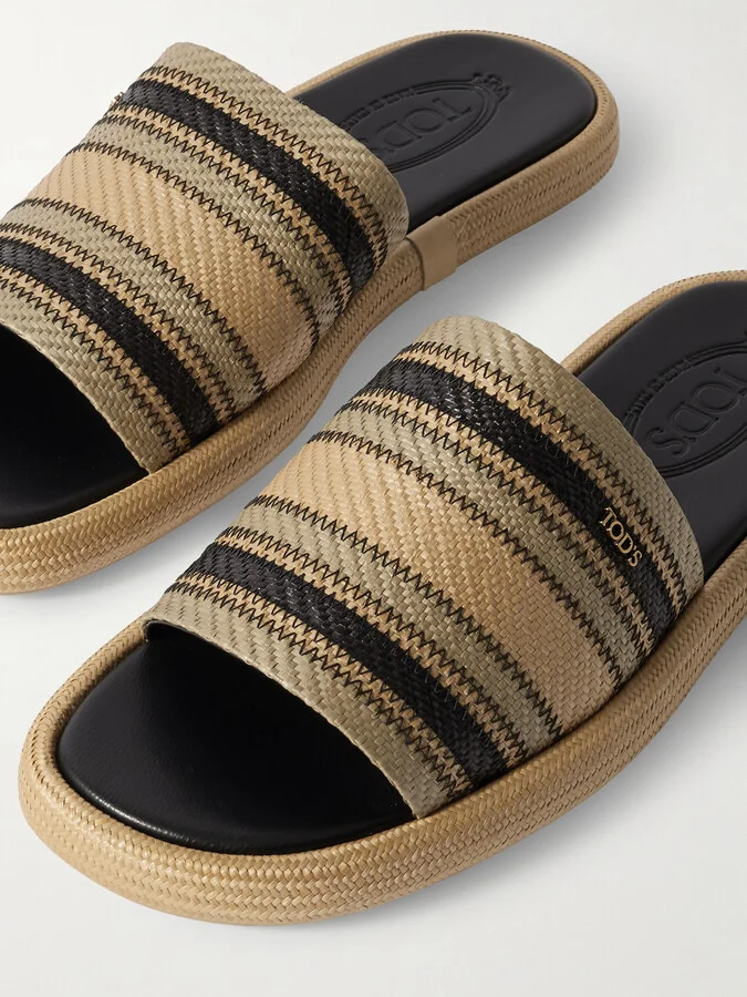Tod's - Striped Raffia Slides - Neutrals - Image 4