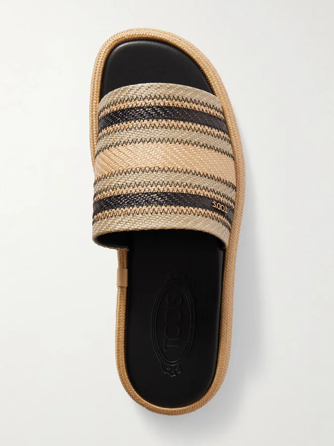 Tod's - Striped Raffia Slides - Neutrals - Image 5