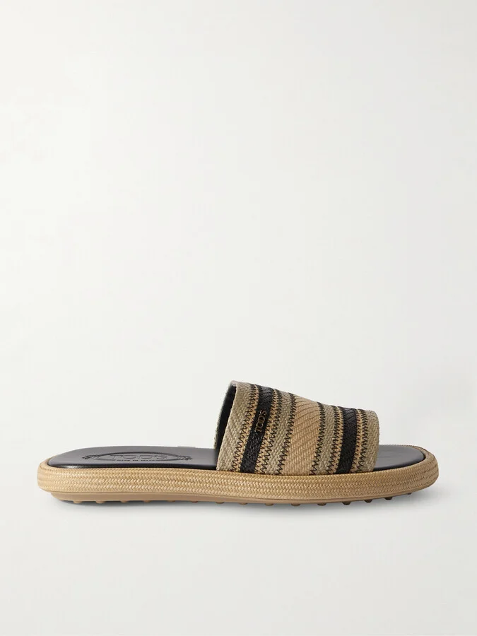 Tod's - Striped Raffia Slides - Neutrals