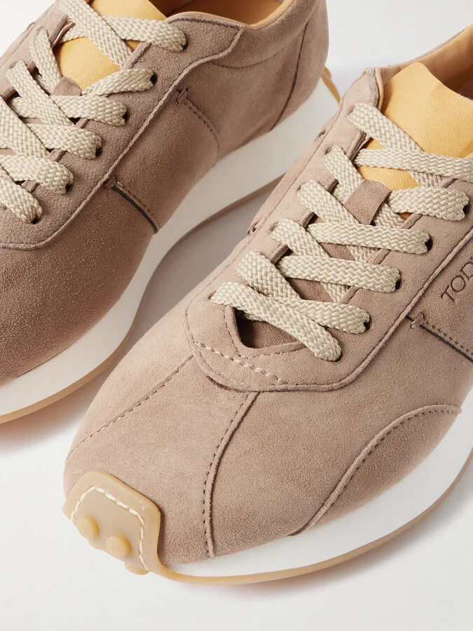 Tod's - T Vintage Embroidered Suede Sneakers - Neutrals - Image 4