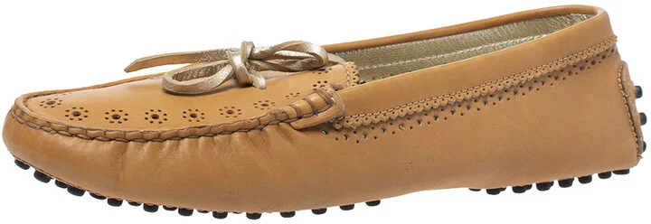 Tod's Tan Perforated Leather Bow Loafers Size 37.5