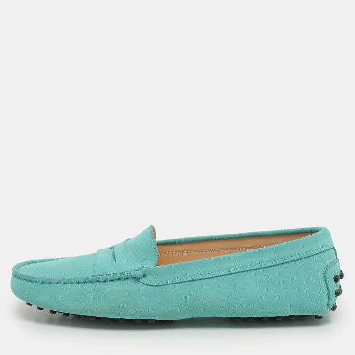 Tod's Turquoise Suede Penny Loafers Size 38