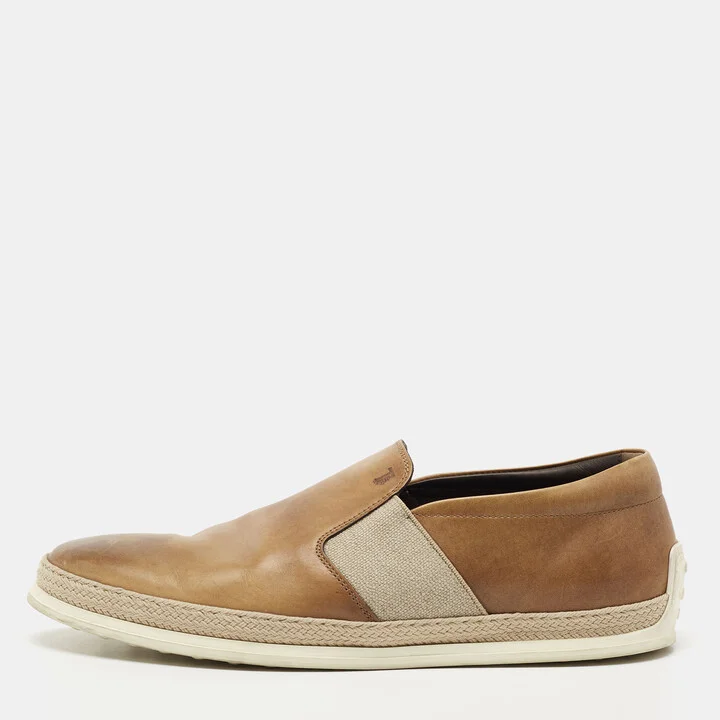 Tod's Two Tone Leather Espadrille Slip On Loafers Size 44.5