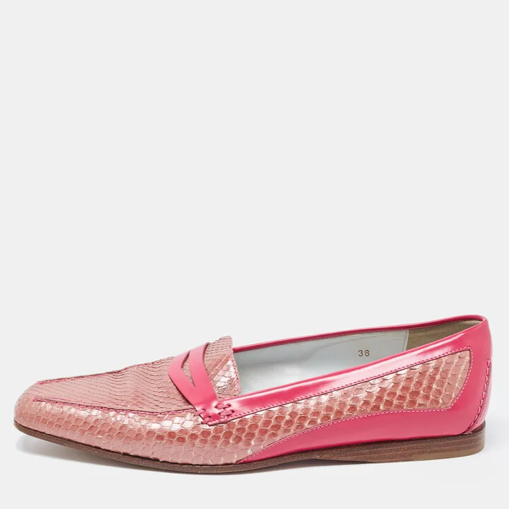 Tod's Two Tone Patent and Snakeskin Penny Loafers Size 38