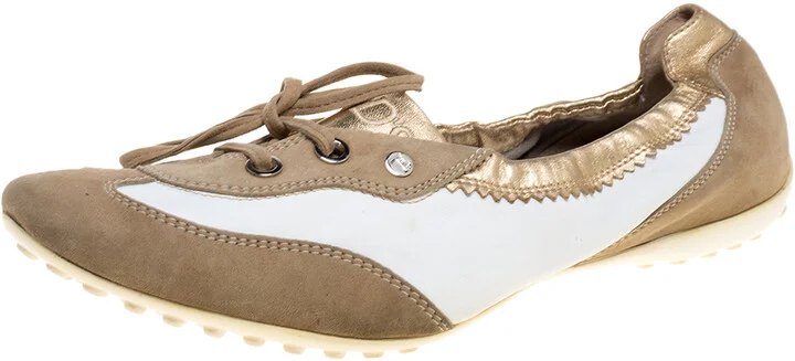 Tod's White/Gold Leather and Suede Gomma Lace Slip On Sneakers Size 40