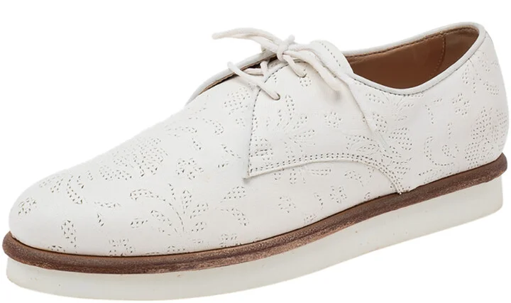 Tod's White Laser Cut Leather Lace Up Derby Size 37