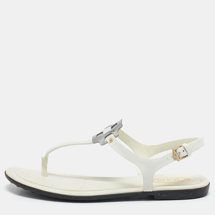 Tod's White Leather Thong Slingback Flat Sandals Size 35