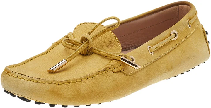 Tod's Yellow Leather Gommino Slip On Loafers Size 38