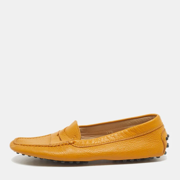 Tod's Yellow Leather Penny Slip On Loafers Size 37.5