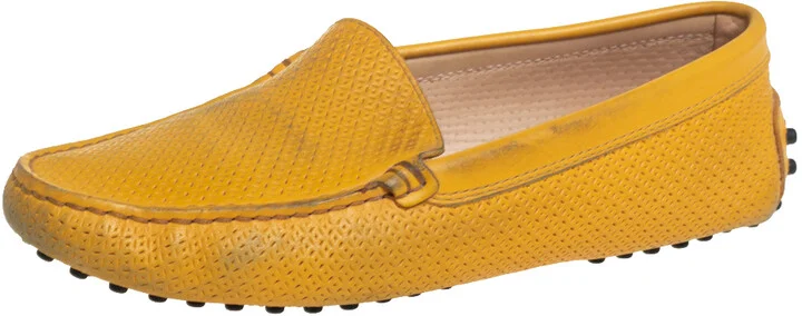 Tod's Yellow Perforated Leather Slip On Loafers Size 36.5