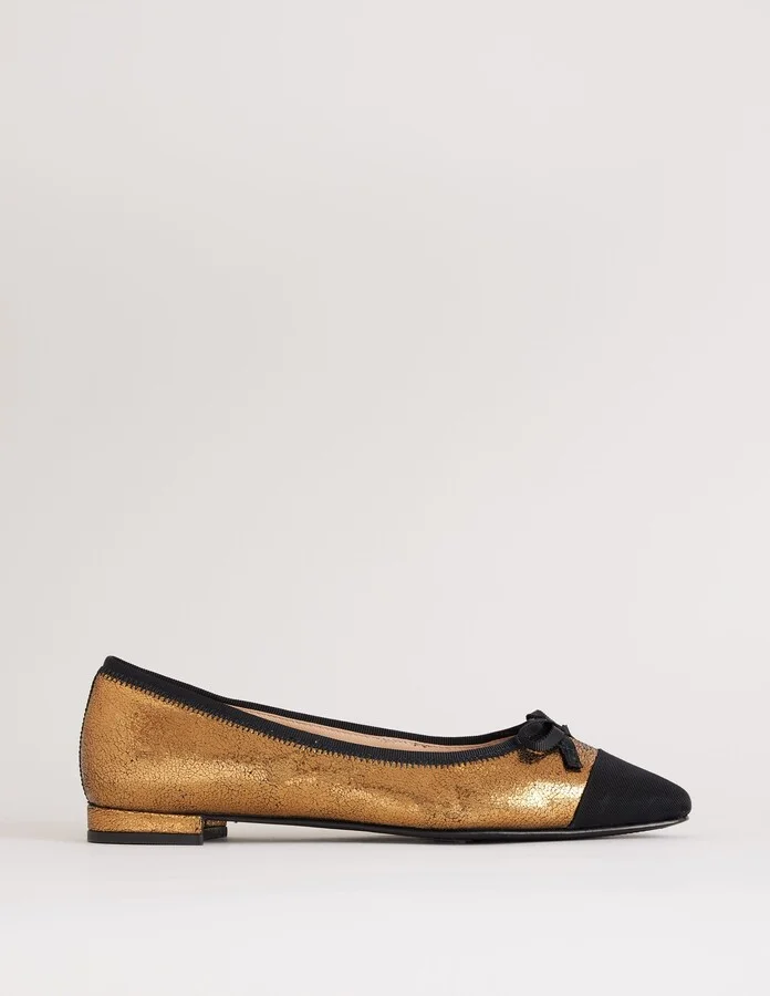 Toe Cap Ballet Flat, Bronze Metallic Leather - Image 2