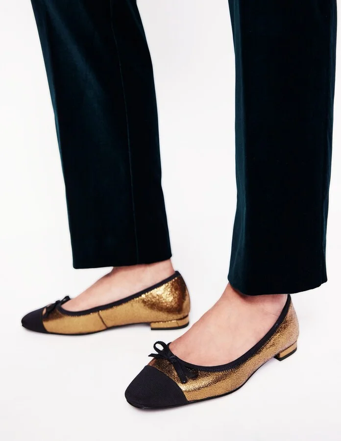 Toe Cap Ballet Flat, Bronze Metallic Leather
