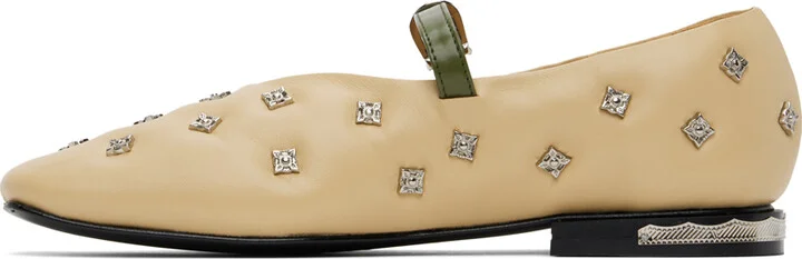 Toga Pulla Beige & Khaki Mary Jane Ballerina Flats - Image 3