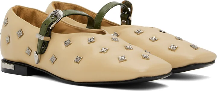 Toga Pulla Beige & Khaki Mary Jane Ballerina Flats - Image 4