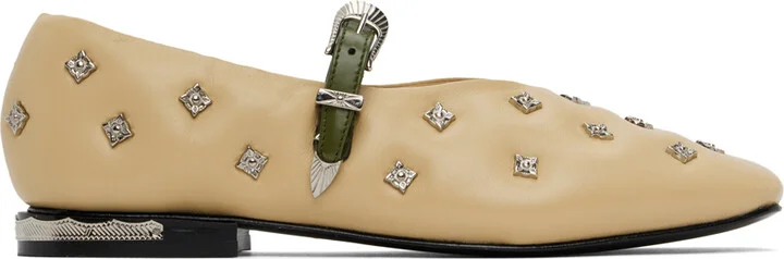 Toga Pulla Beige & Khaki Mary Jane Ballerina Flats