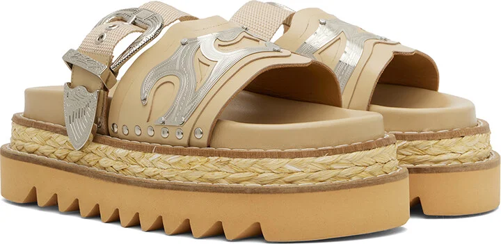 Toga Pulla Beige Leather Platform Sandals - Image 4