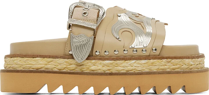 Toga Pulla Beige Leather Platform Sandals