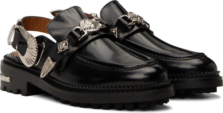 Toga Pulla Black Buckle Polido Leather Loafers - Image 4