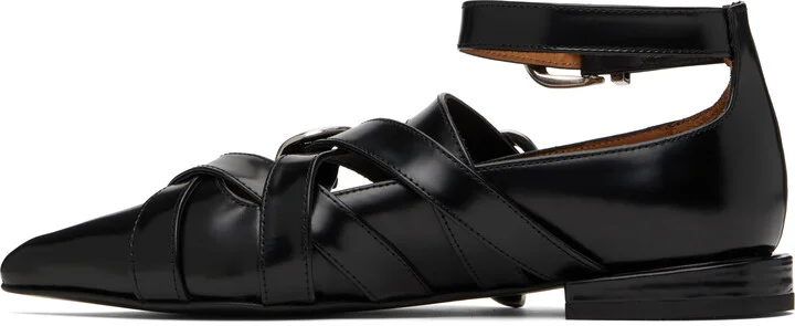 Toga Pulla Black Cross Strap Polido Ballerina Flats - Image 3