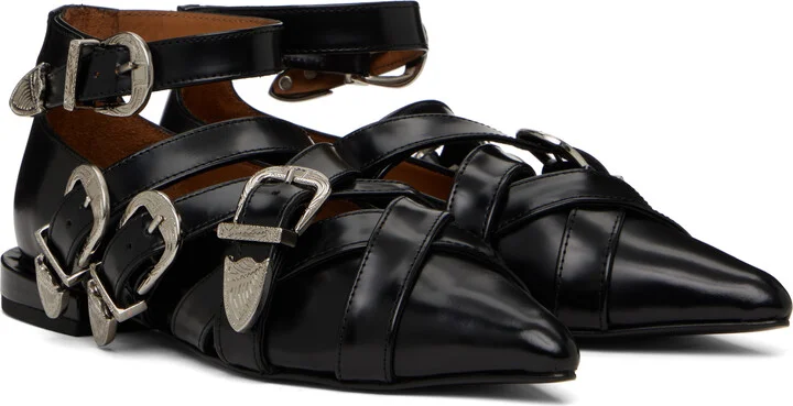 Toga Pulla Black Cross Strap Polido Ballerina Flats - Image 4