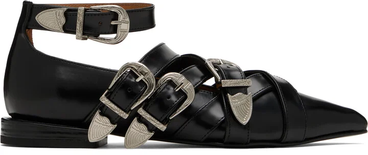 Toga Pulla Black Cross Strap Polido Ballerina Flats