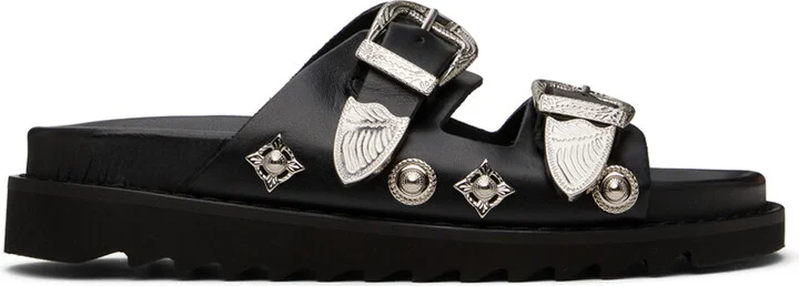 Toga Pulla Black Double Buckle Charms Sandals