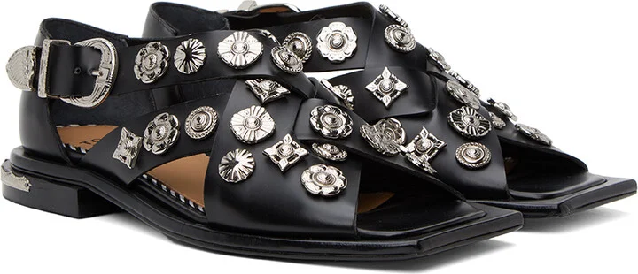 Toga Pulla Black Embellished Sandals - Image 4