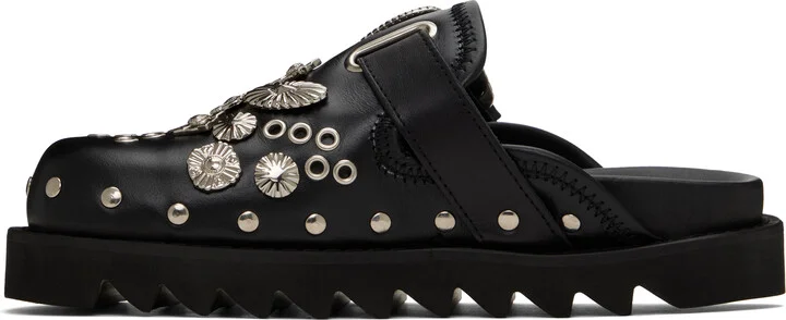 Toga Pulla Black Eyelet Metal Sabot Slip-on Loafers - Image 3