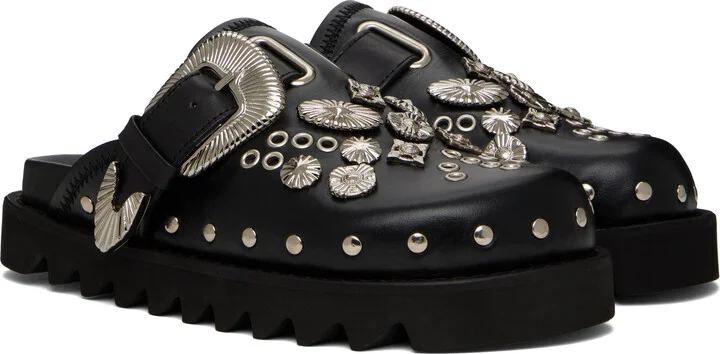 Toga Pulla Black Eyelet Metal Sabot Slip-on Loafers - Image 4