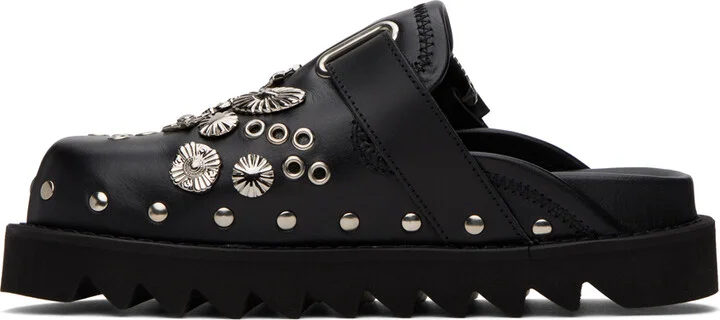 Toga Pulla Black Eyelet Metal Sabot Slippers - Image 3