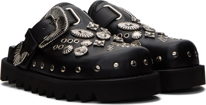 Toga Pulla Black Eyelet Metal Sabot Slippers - Image 4