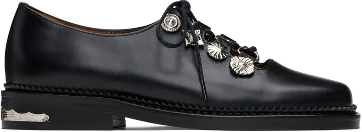Toga Pulla Black Hard Leather Lace Up Oxfords