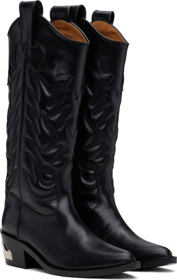 Toga Pulla Black Leather Tall Boots - Image 4