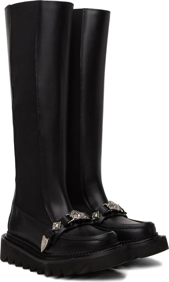 Toga Pulla Black Leather Tall Boots - Image 4
