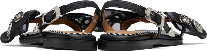 Toga Pulla Black Mesh Leather Bow Sandals - Image 2
