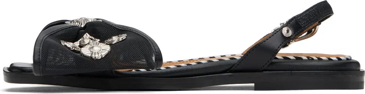Toga Pulla Black Mesh Leather Bow Sandals - Image 3