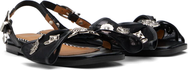 Toga Pulla Black Mesh Leather Bow Sandals - Image 4