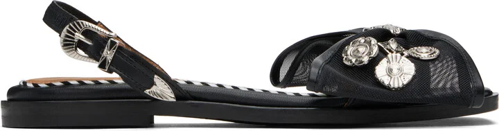 Toga Pulla Black Mesh Leather Bow Sandals