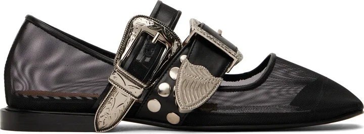 Toga Pulla Black Metal Mesh Ballerina Flats