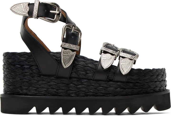 Toga Pulla Black Pin-Buckle Platform Sandals