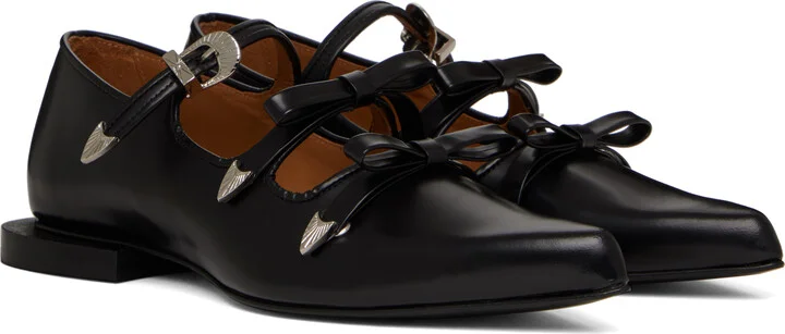 Toga Pulla Black Pointed Toe Ribbon Ballerina Flats - Image 4