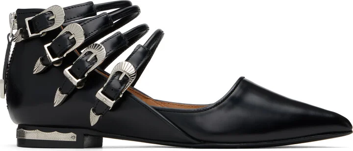 Toga Pulla Black Polido Multi Strap Ballerina Flats