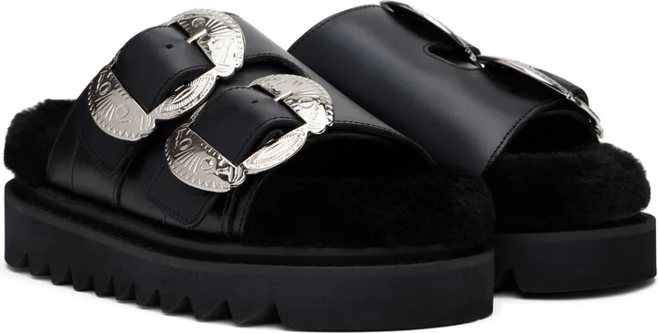 Toga Pulla Black Teddy Double Strap Buckled Sandals - Image 4