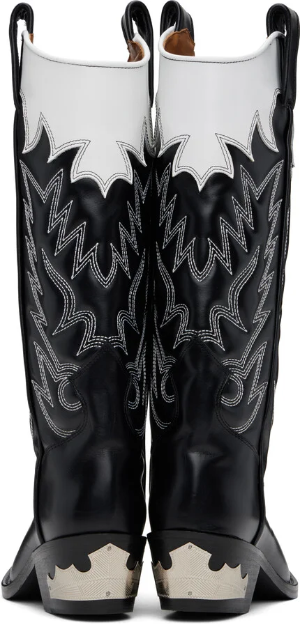 Toga Pulla Black & White Hard Leather Tall Boots - Image 2