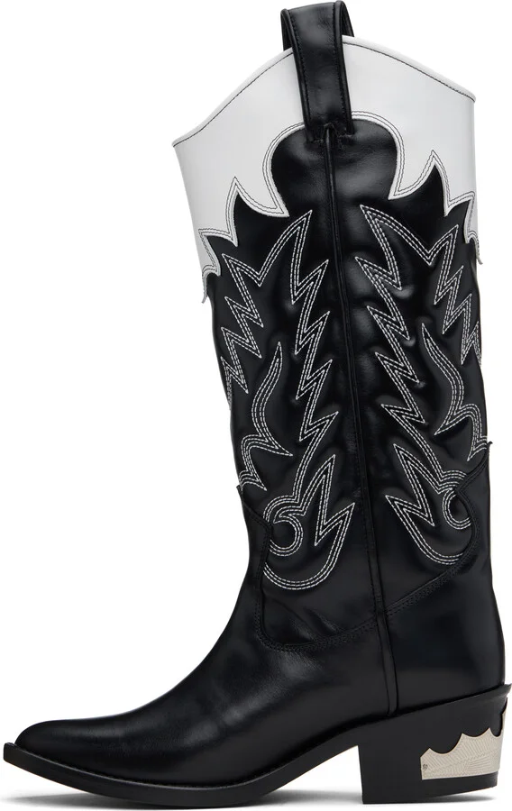 Toga Pulla Black & White Hard Leather Tall Boots - Image 3