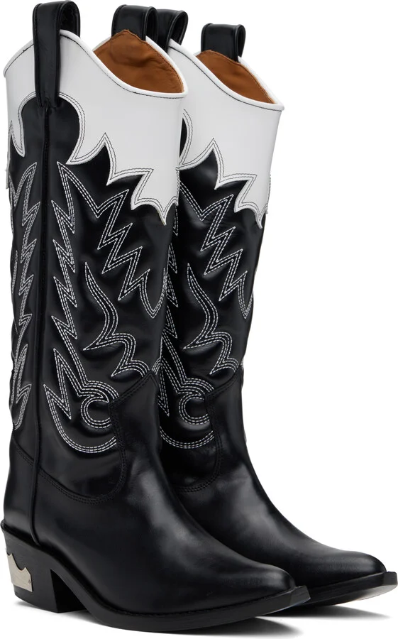Toga Pulla Black & White Hard Leather Tall Boots - Image 4