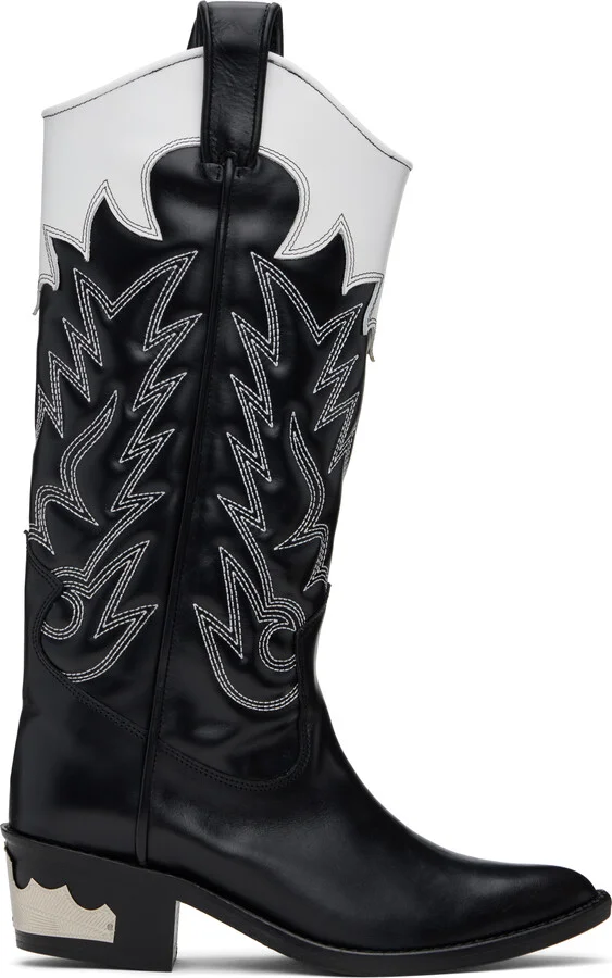 Toga Pulla Black & White Hard Leather Tall Boots