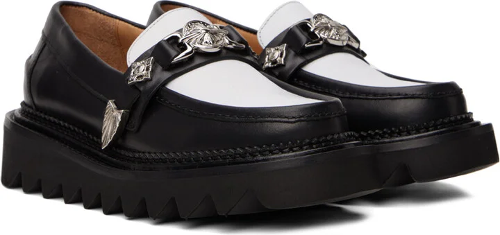 Toga Pulla Black & White Leather Loafers - Image 4