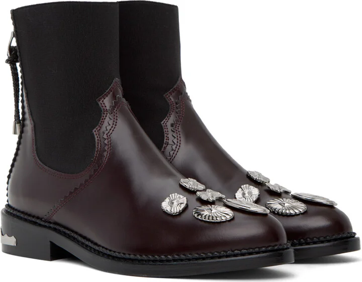 Toga Pulla Burgundy Embellished Boots - Image 4