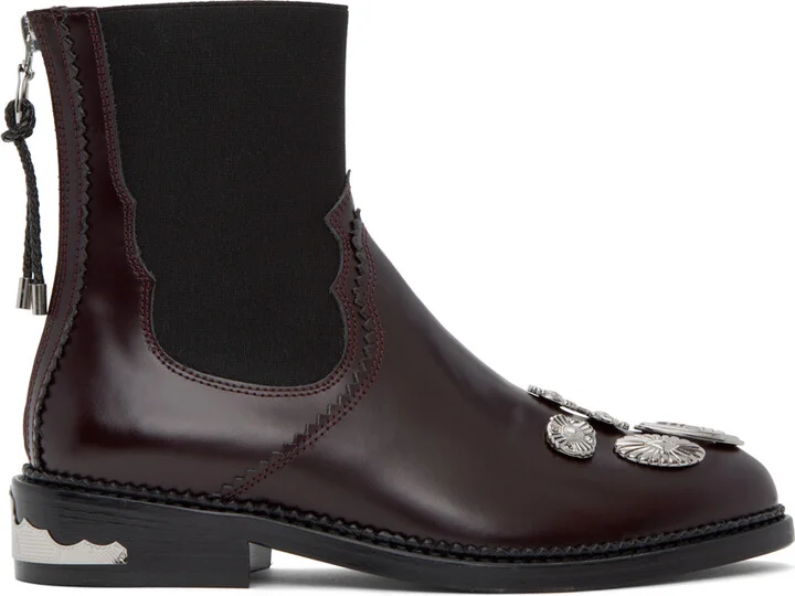 Toga Pulla Burgundy Embellished Boots